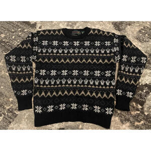 Hunting Horn by J. Riggings Black and Brown Patterned Wool Sweater Lg